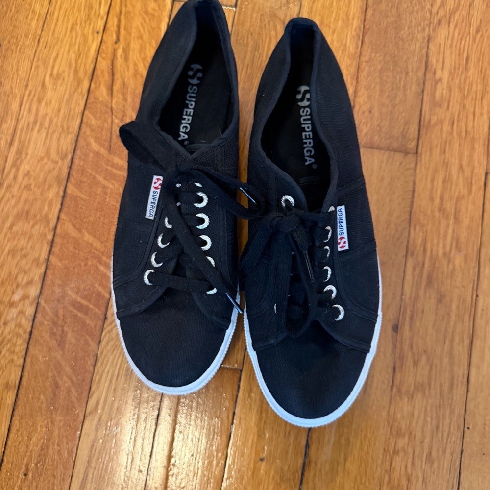 Superga Classic Black Lace-Up Sneakers